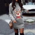 thumbnail image 2 of Women's Casual Pullover Sweatshirt Dress Christmas Printed Round Neck Long Sleeve Fall Winter Mini Sweater Dresses, 2 of 4