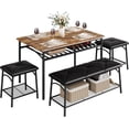 thumbnail image 1 of Elegant 4-seater dining set: forrado bench & square stools con almacenamiento, perfect para compact apartments, rustic brown finish, 1 of 9