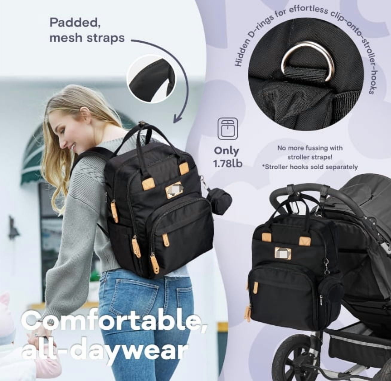 RKXQTDiaper Bag Backpack, Multifunction Travel Pack Maternity Baby Changing Bags, Large Capacity, Waterproof, Black