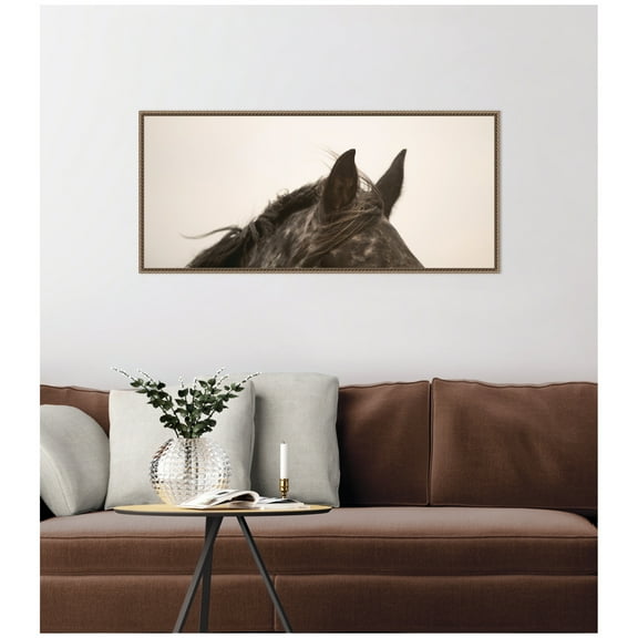 Kate and Laurel Framed Canvas Wall Art Print Horse Ears Panel by Crystal Lynn Collins, 40 x 18 Sylvie Beaded Dark Gold Frame, Rustic Farmhouse, Animal Art for Wall Decor