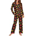 thumbnail image 2 of FOR U DESIGNS Thanksgiving Maple Leaf Pajama Sets for Women 2 Piece Button Down Long Sleeve Pants and V-neck Tops for Women Size L Button Up Jogger Sleepwear, 2 of 7