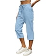 thumbnail image 4 of Women's Linen Straight Leg Pants with Pockets and Elastic Waistband for Summer, 4 of 7