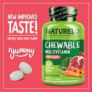 Naturelo فيتامين للمضغ للأطفال والاندفاع. الفيتامينات المتعددة مع مزيج الفاكهة العضوية كامل الطعام - 60 قرص للأطفال