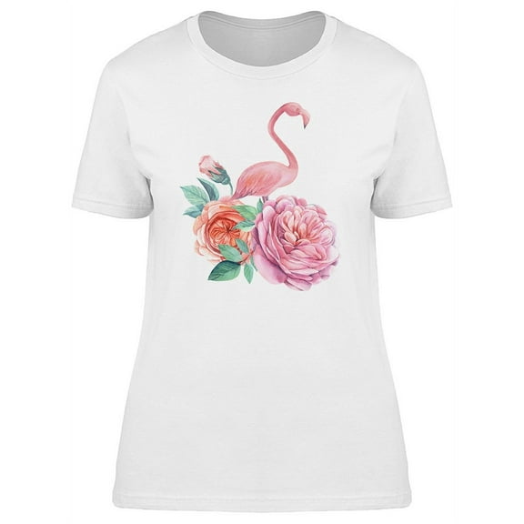 Vintage Roses And Flamingo T-Shirt Women -Image by Shutterstock, Female Small