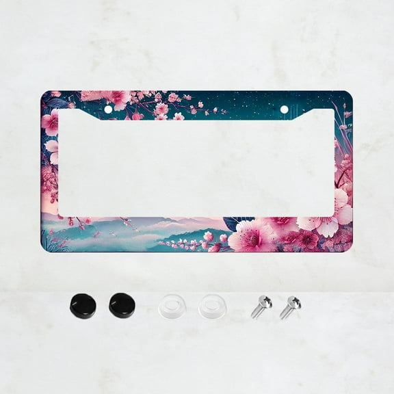 Plum Blossom License Plate Prame Aluminum Rust-Proof Auto Parts License Plate Decorative Screws Fit Standard 2 Holes 1 U.S. License Plate, 12x 6 Inch