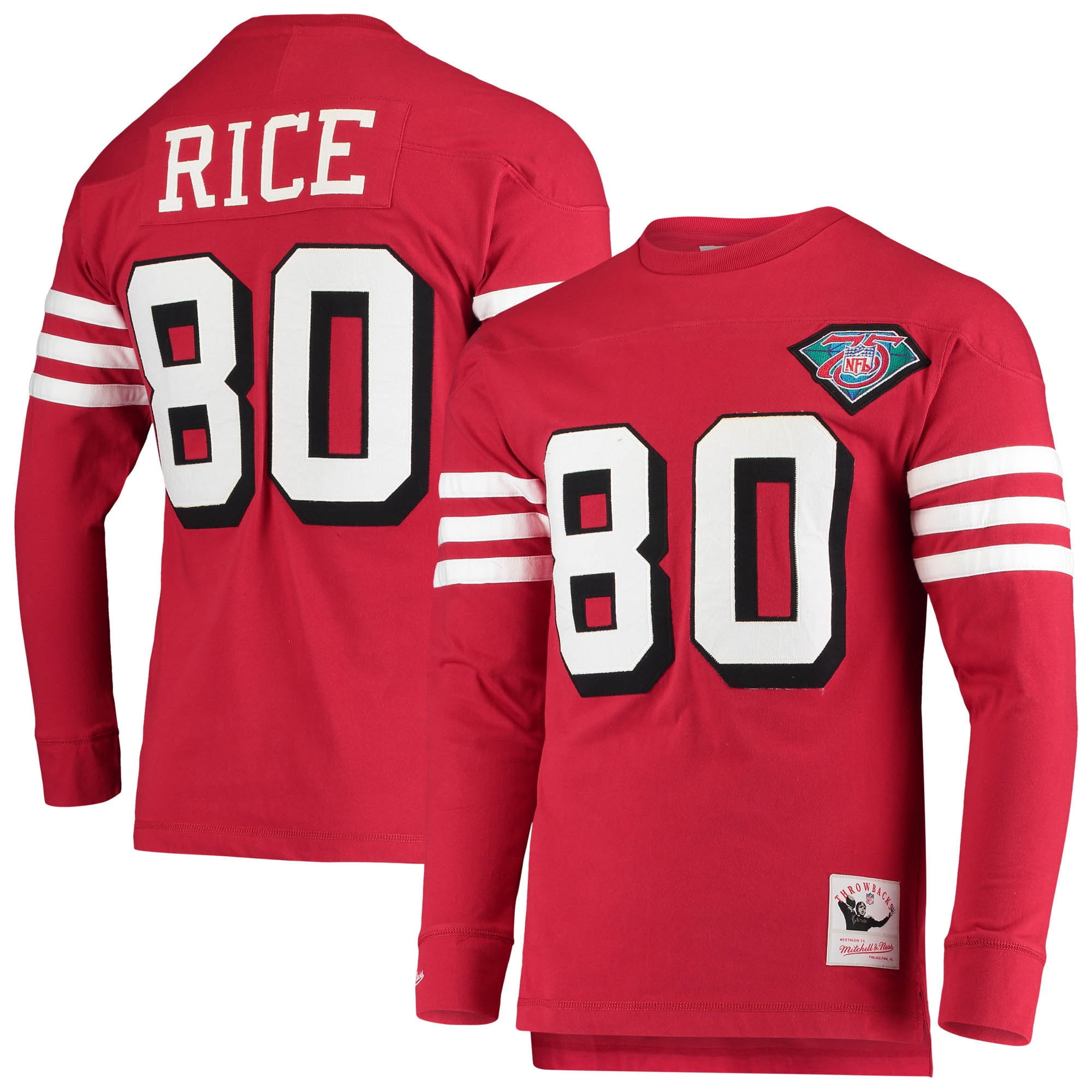 Men S Mitchell Ness Jerry Rice Scarlet San Francisco 49ers Throwback Retired Player Name Number Long Sleeve Top Walmart Com