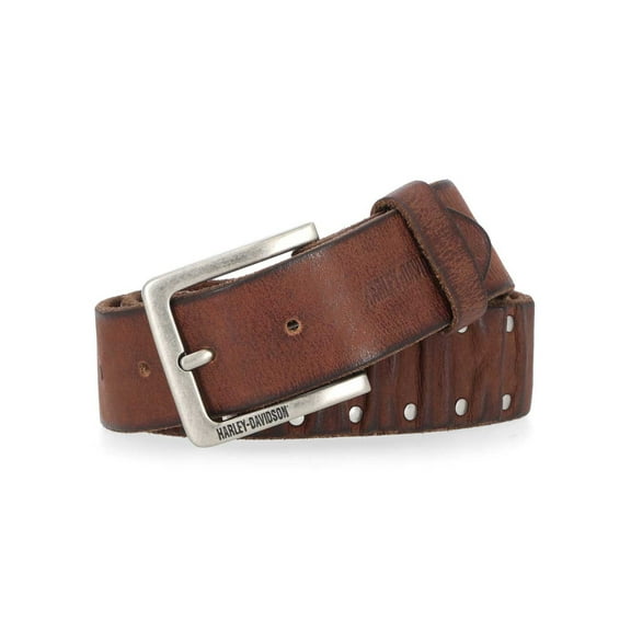Harley-Davidson Men's Ribbed & Studded Detail Genuine Leather Belt (46), Harley Davidson