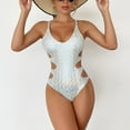 thumbnail image 3 of Women's Deep V Neck Swimsuits Sliver Swimwear Mesh Bathing Suit, 3 of 8