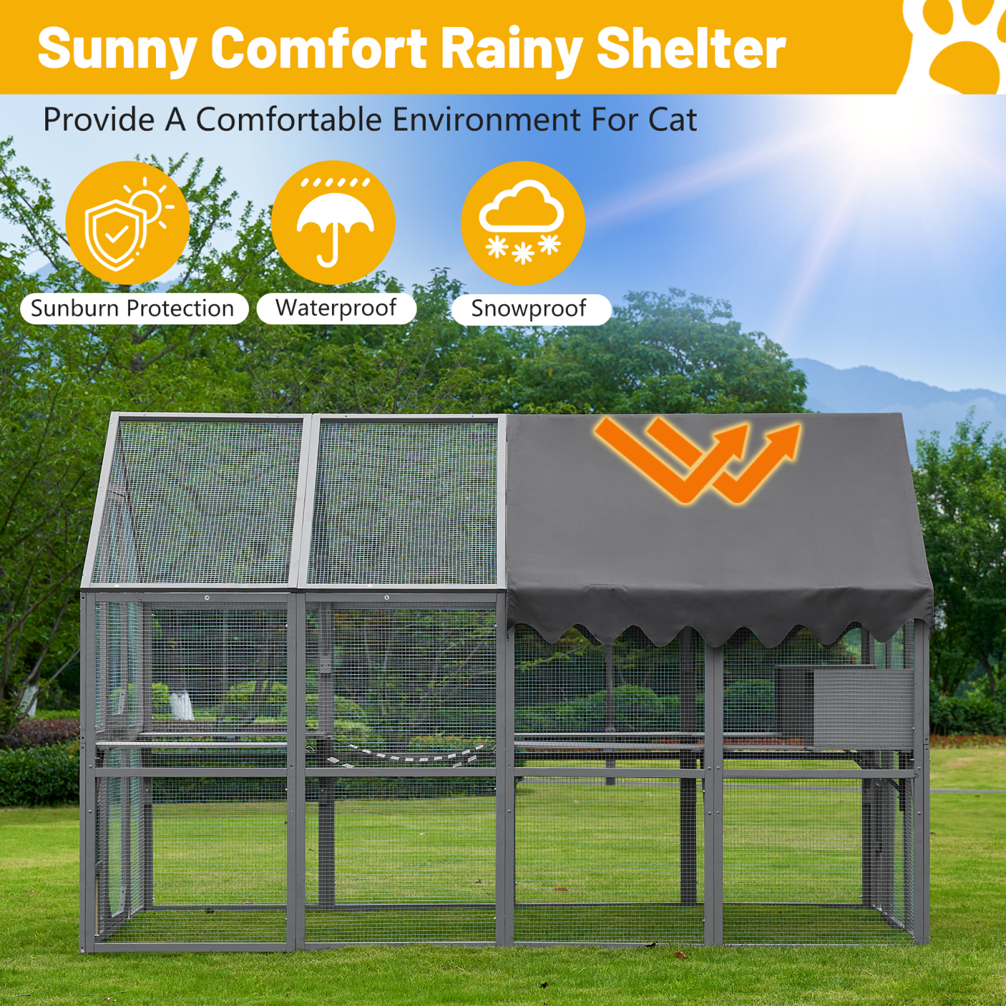 Jopath Outdoor Poultry Cage Outdoor Metal Fence with Cover 110" Large Poultry Playpen with Platforms,Upgrade Waterproof Cover-Grey