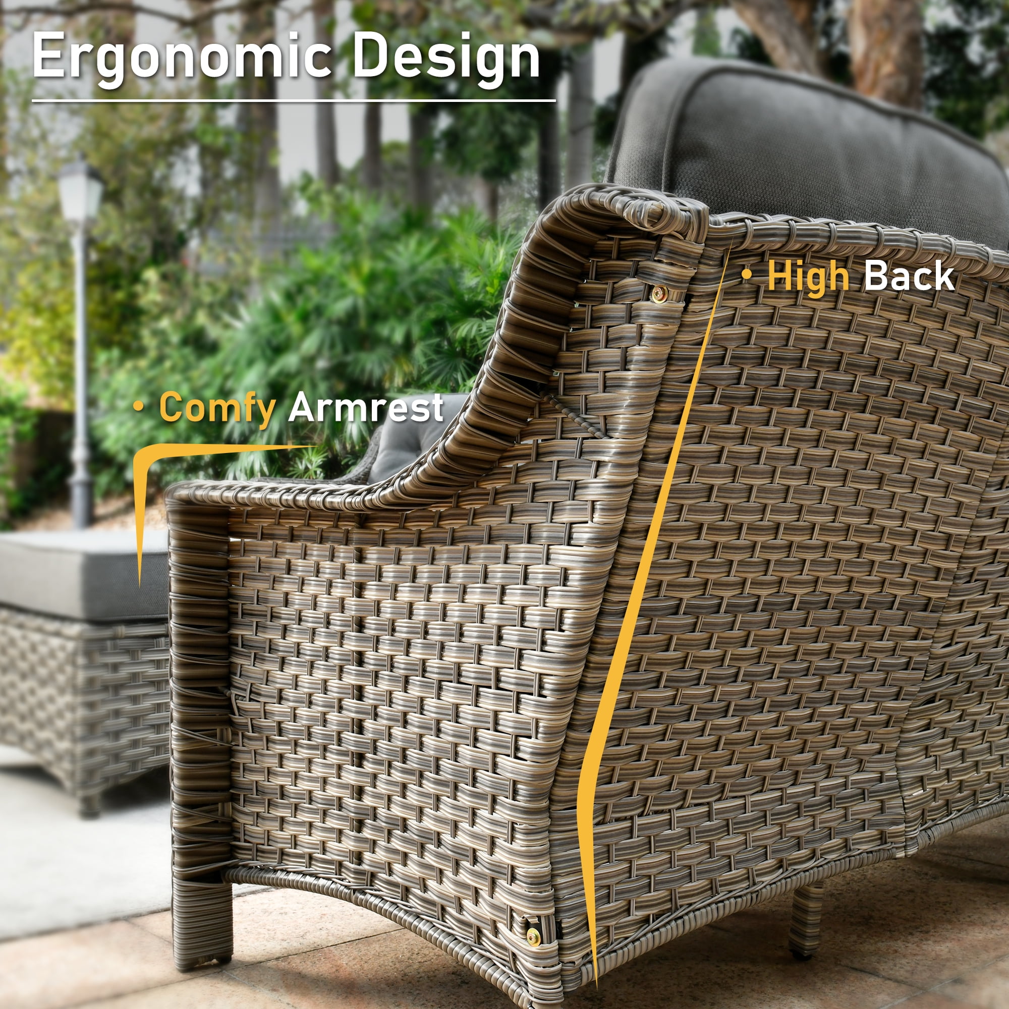 XIZZI Outdoor Furniture Patio Furniture Set 5 Piece Patio Conversation Set with Solar Coffee Table,Swivel Rocking Chair,Side Table-Dark Grey