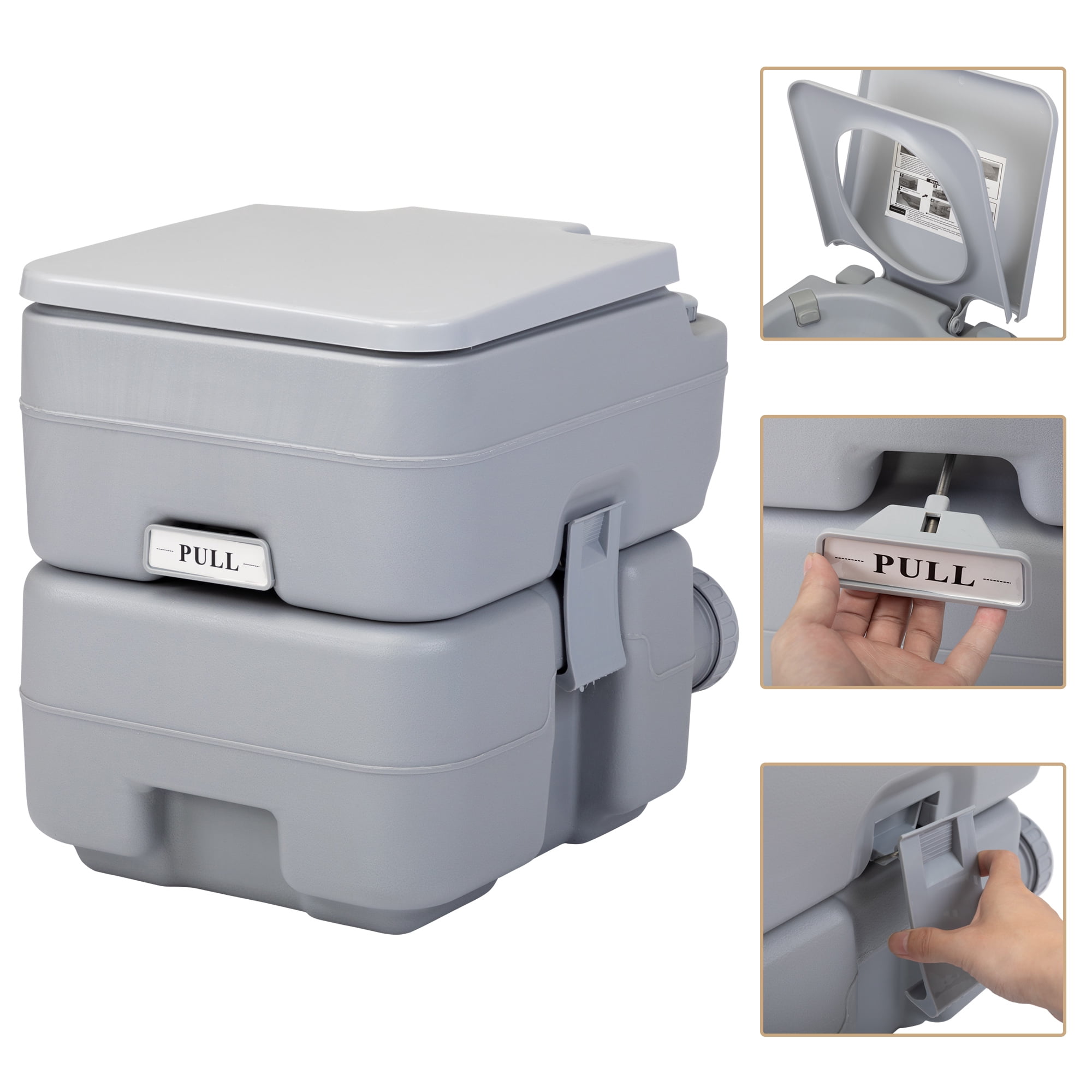 JAXPETY 5.3 Gallon Portable Toilet Camping Porta Potty for RV Travel, Boat and Trips, Gray