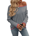 thumbnail image 2 of Pulls d'Automne pour Femmes 2025 Décontractés Col Rond Contraste Manches Longues Pulls en Tricot Gris G, 2 of 7