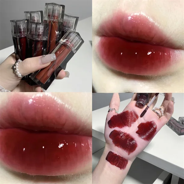 Lápiz labial de cristal espejo marrón rojo oscuro cosmético de larga duración mujeres Sexy tinte de labios maquillaje mate terciopelo castaño brillo de labios impermeable