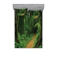 thumbnail image 2 of Ambesonne Tropical Fitted Sheet & Pillow Sham Set, Jungle Forest Trees, Twinxl, Green Brown, 2 of 3