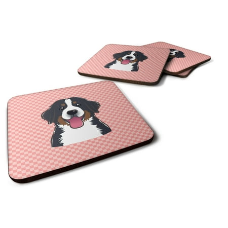 

Carolines Treasures BB1237FC Checkerboard Pink Bernese Mountain Dog Foam Coaster Set of 4 3 1/2 x 3 1/2 multicolor