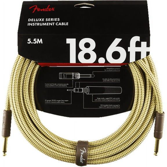Fender Deluxe Series Straight to Straight Instrument Cable - Tweed - 18.6 ft.