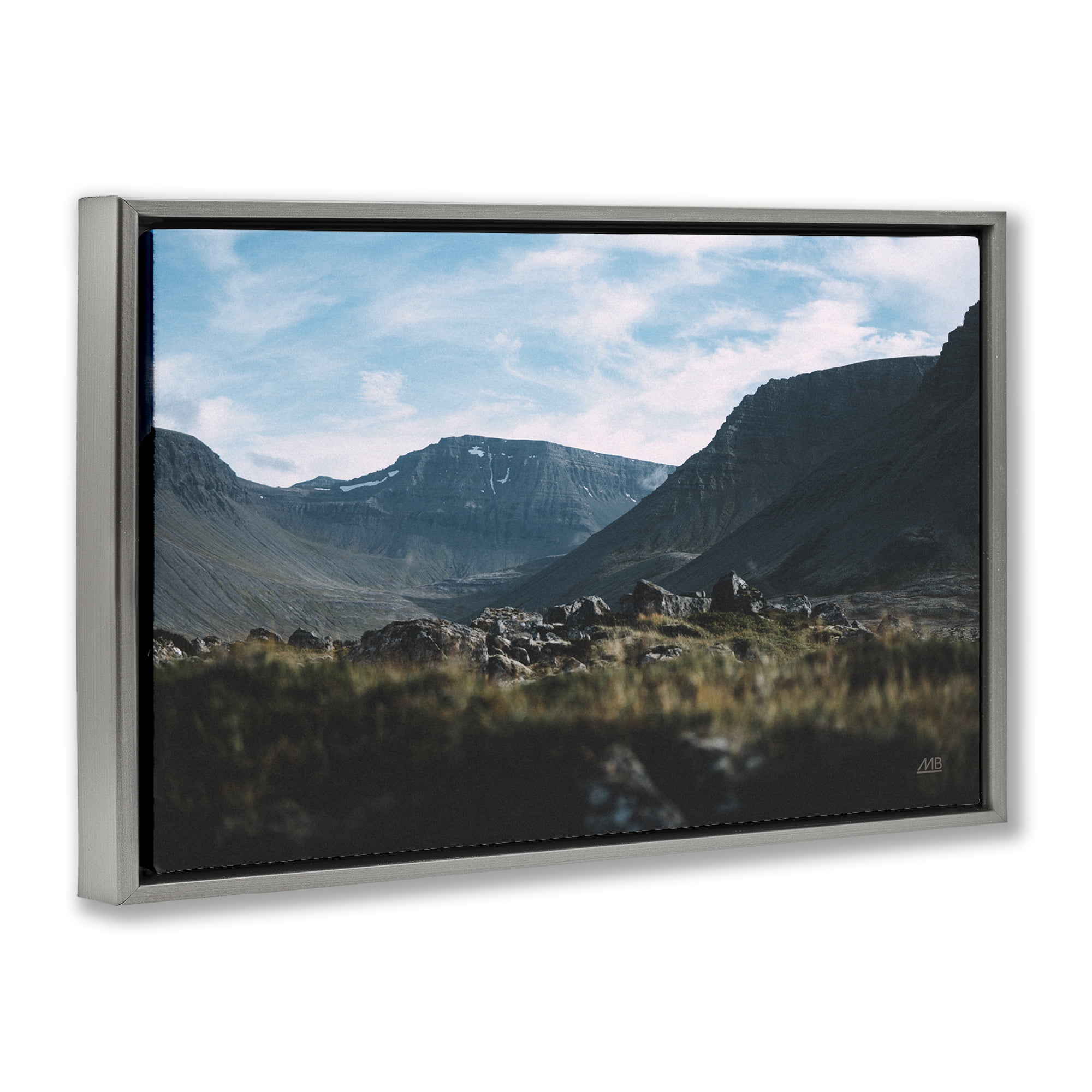 Stupell Industries Iceland Hike Landscape Landscape & Nature Photography Gray Floater Framed Canvas Art Print Wall Art, 31 x 21