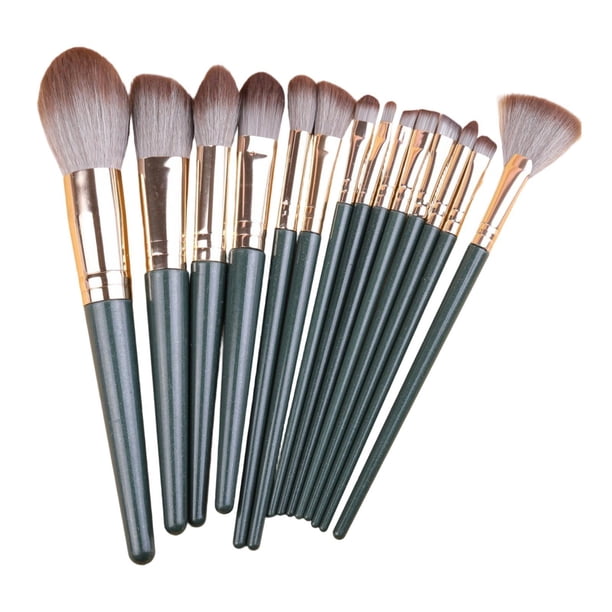 14 brochas de maquillaje portátiles para sombras de ojos premium para novias, mejores amigas y adultos. Varilla verde
