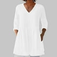 thumbnail image 2 of Summer Fashion 3/4 Sleeve T Shirts for Women Plus Size Solid Cotton And Linen Casual V-Neck, 2 of 6