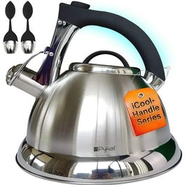 Paris Hilton Whistling Stovetop Tea Kettle, Stainless Steel with Iridescent Heart Design, Soft Touch Handle, 2.5-Quart, Iridescent