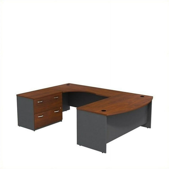 Pemberly Row 72" 2 Drawer Left U-Shaped Desk in Hansen Cherry - Engineered Wood