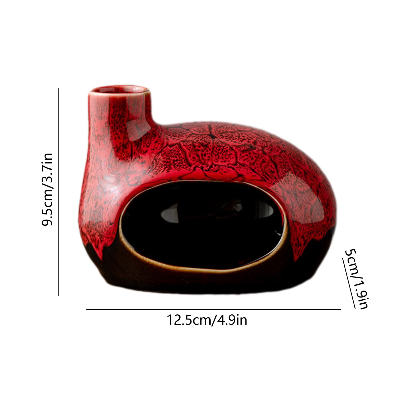 Handcrafted Ceramic House-Shaped Incense Burner with Chimney, Red Glaze Palo Santo and Sage Holder for Home Decor and Gifting