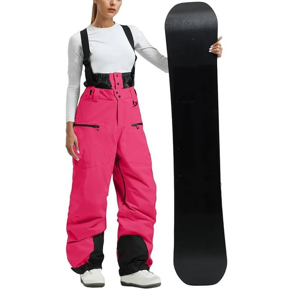 Snow Bibs Women Waterproof Winter Adjustable Traps Overalls Loose Fitted Adjustable Hem Ski Snowsuits Insulated Snowboarding Pants with Zipper Pockets