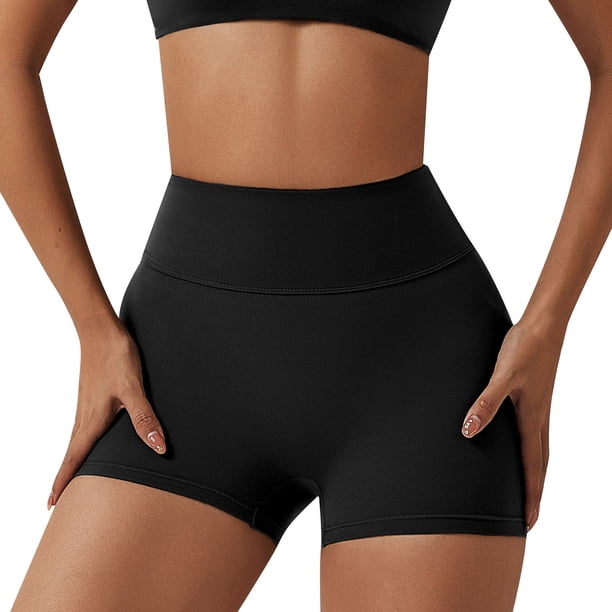 Gibobby Leggings cortos de yoga para mujer Pantalones deportivos de cintura alta para mujer, pantalón liso, a la moda(Negro,XG)