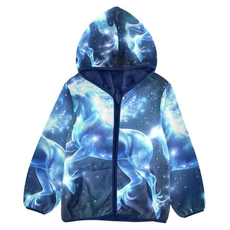 ALAZA Toddler Polar Fleece Jacket Magic Unicorn Kids Hooded Warm Coats Outerwear 5T