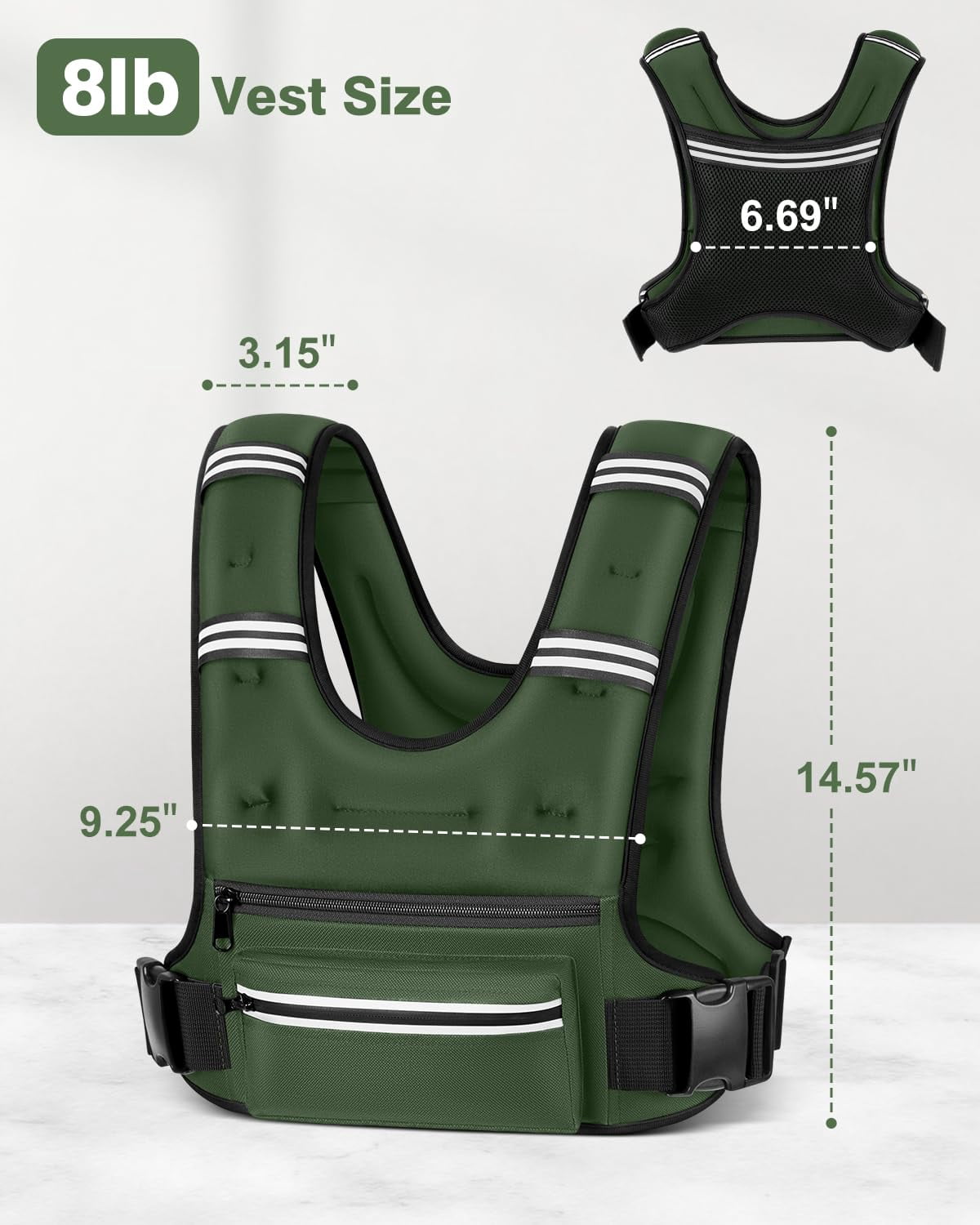 Green 8 lb Weighted Vest for Workout Running Walking