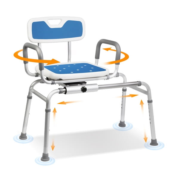 SCIAN Sliding Shower Chair with Eva Pad - 360° Swivel, Height Adjustable Shower Bench for Inside Tub & Secure Transfer Seat Supports Elderly, Disabled & Post-Surgery Use