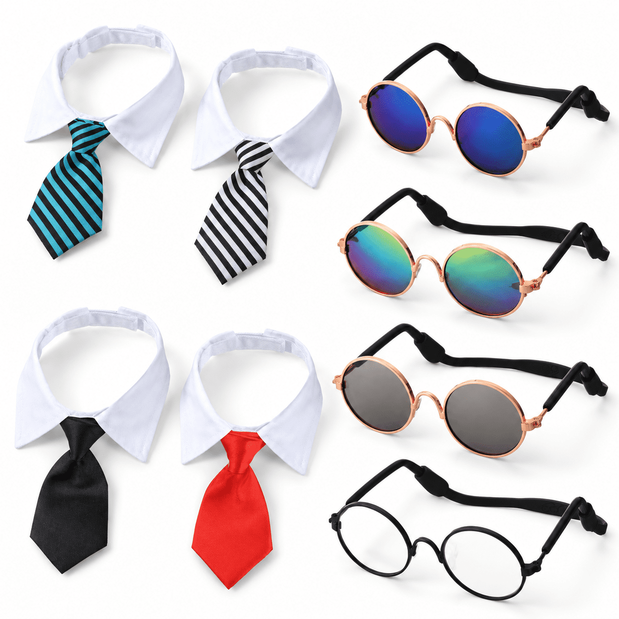8 Piece Classic Colors Pet Tie and Glasses Set for Small Dogs and Cats