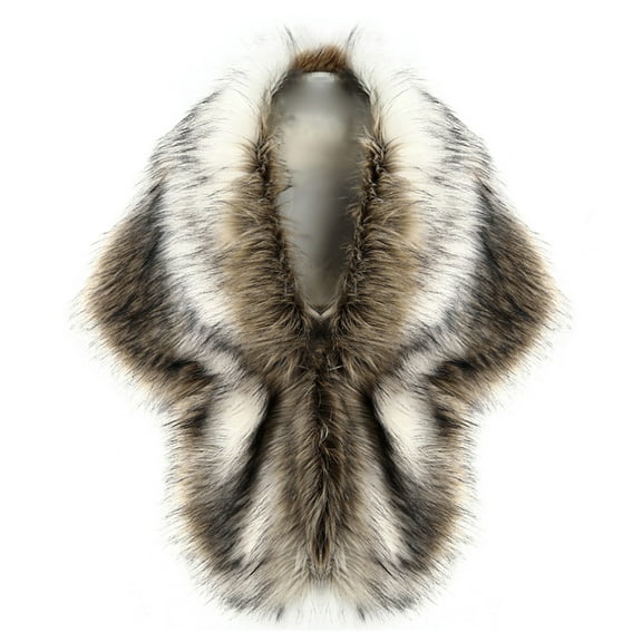 Lovskoo Women Faux Fur Coat Jackets Wrap Cape Shawl for Wedding Party Winter Keep Warm Outerwear Khaki-B