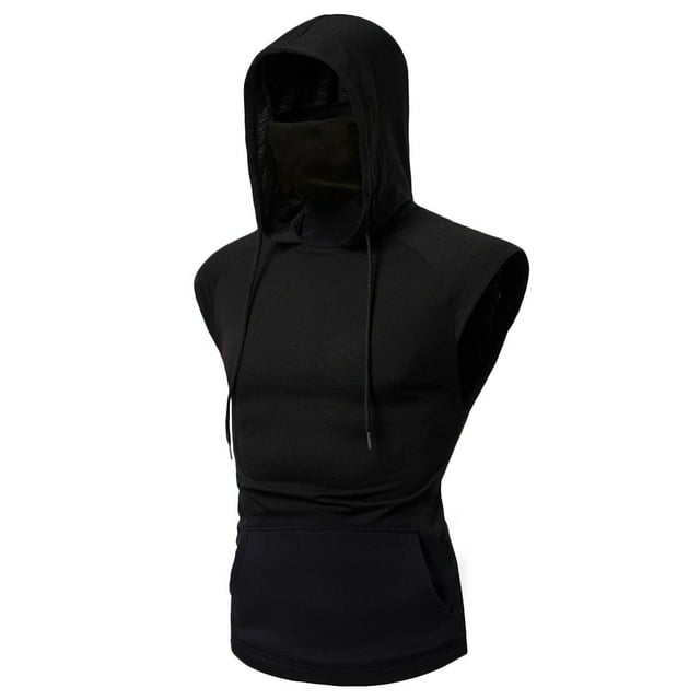 Men's Hooded Sports Vest with Button Closure and Open-Forked Design for Active