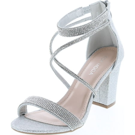 

Top Moda Dressy/Formal Sandals High Heel Ankle Strap Open Toe Sandals Silver 6