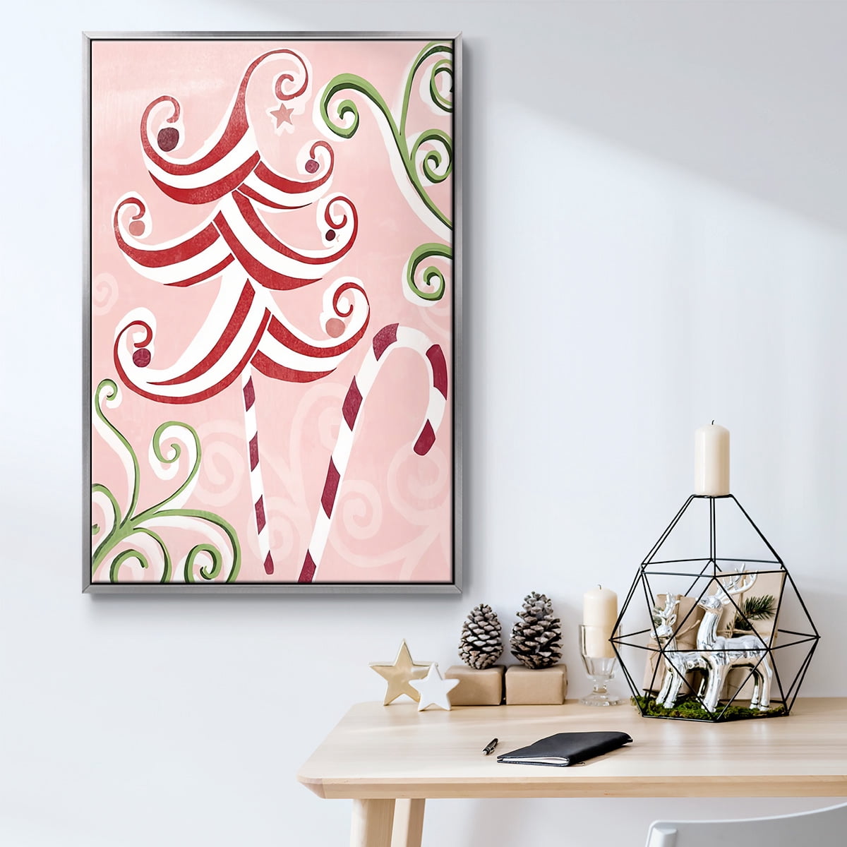 Candy Cane Holiday I - Framed Gallery Wrapped Holiday Canvas - 25 x 37 - Silver Frame