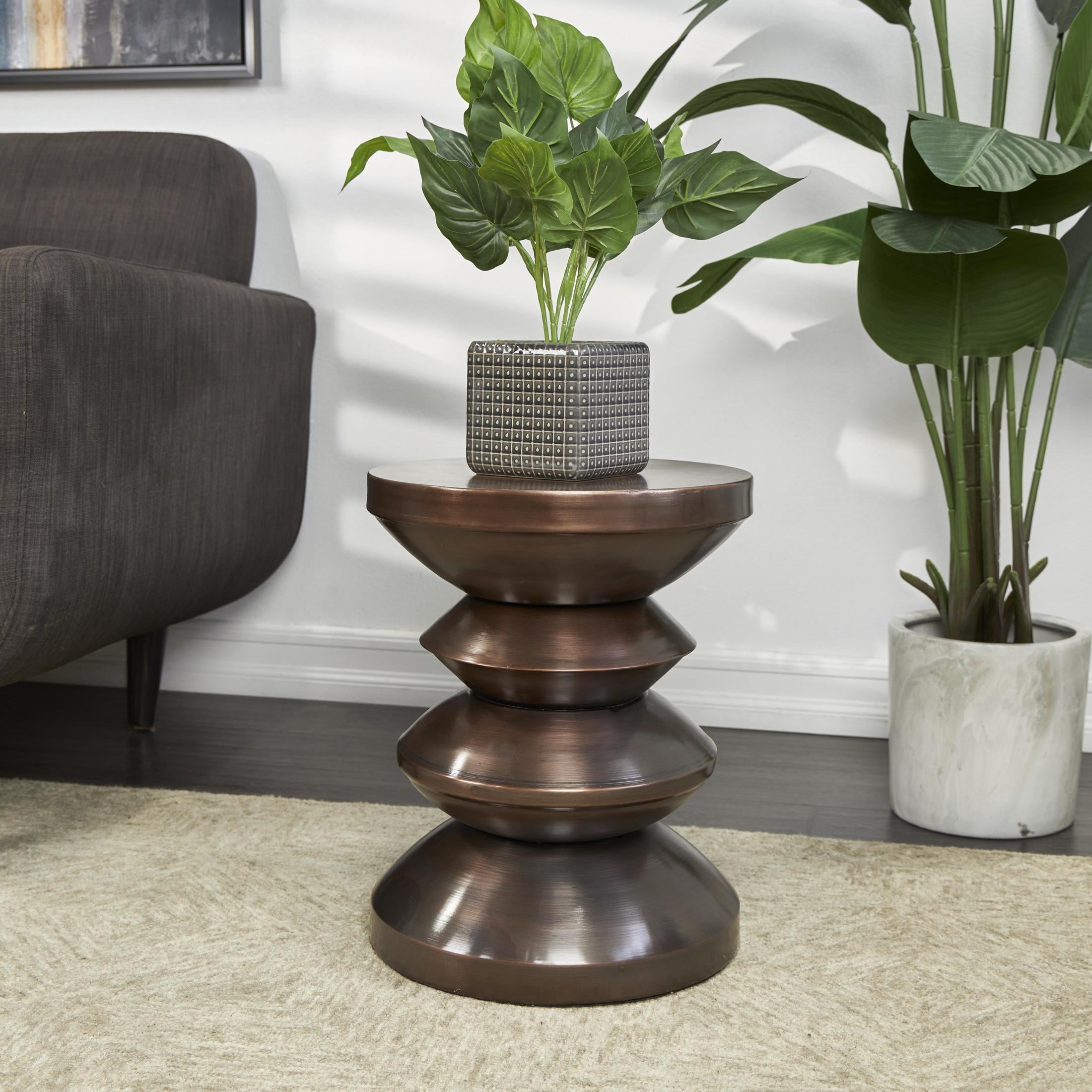 DecMode 14" x 18" Copper Metal Art Deco Inspired Geometric Accent Table, 1-Piece