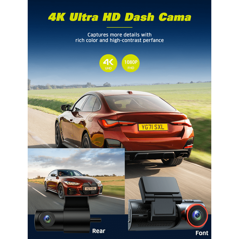 TOGUARD Dual Dash Cam 4K Front and 4K Rear, 5GHz WiFi GPS Dash Camera for  Cars, Free APP, 3.16” Touch Screen, Voice Command, Supercapacitor, Night
