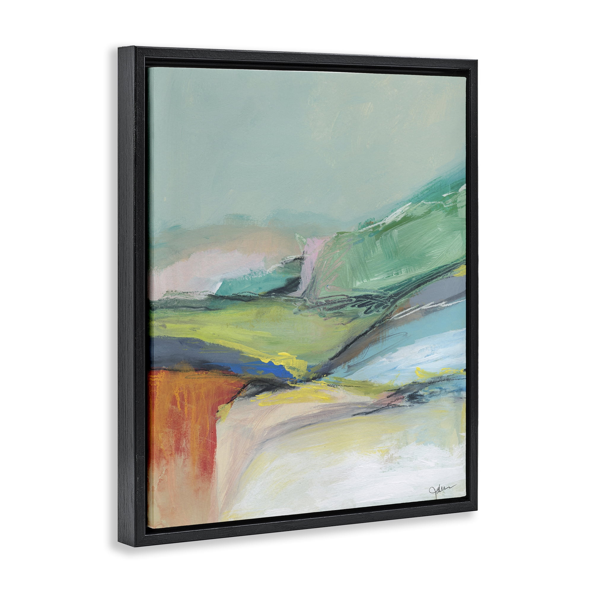 Stupell Industries Abstract Modern Landscape Abstract Painting Black Floater Framed Canvas Art Print Wall Art, 17 x 21