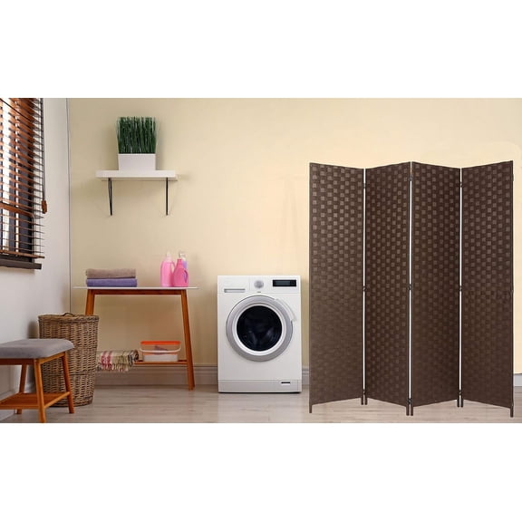 Legacy Decor Bamboo Weave Design Fiber 4 Panel Room Divider, 71" Tall, Brown Color, Freestanding