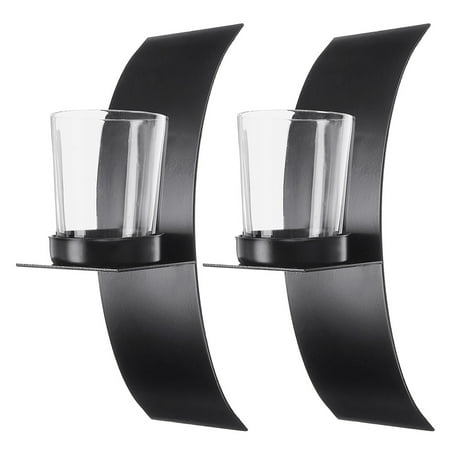 Candle Stand Wall Mounted 2pcs Black Candle Holder Home Decoration Metal Home & Kitchen Stand Wall Mounted Sconce Fashion Simple Design ()