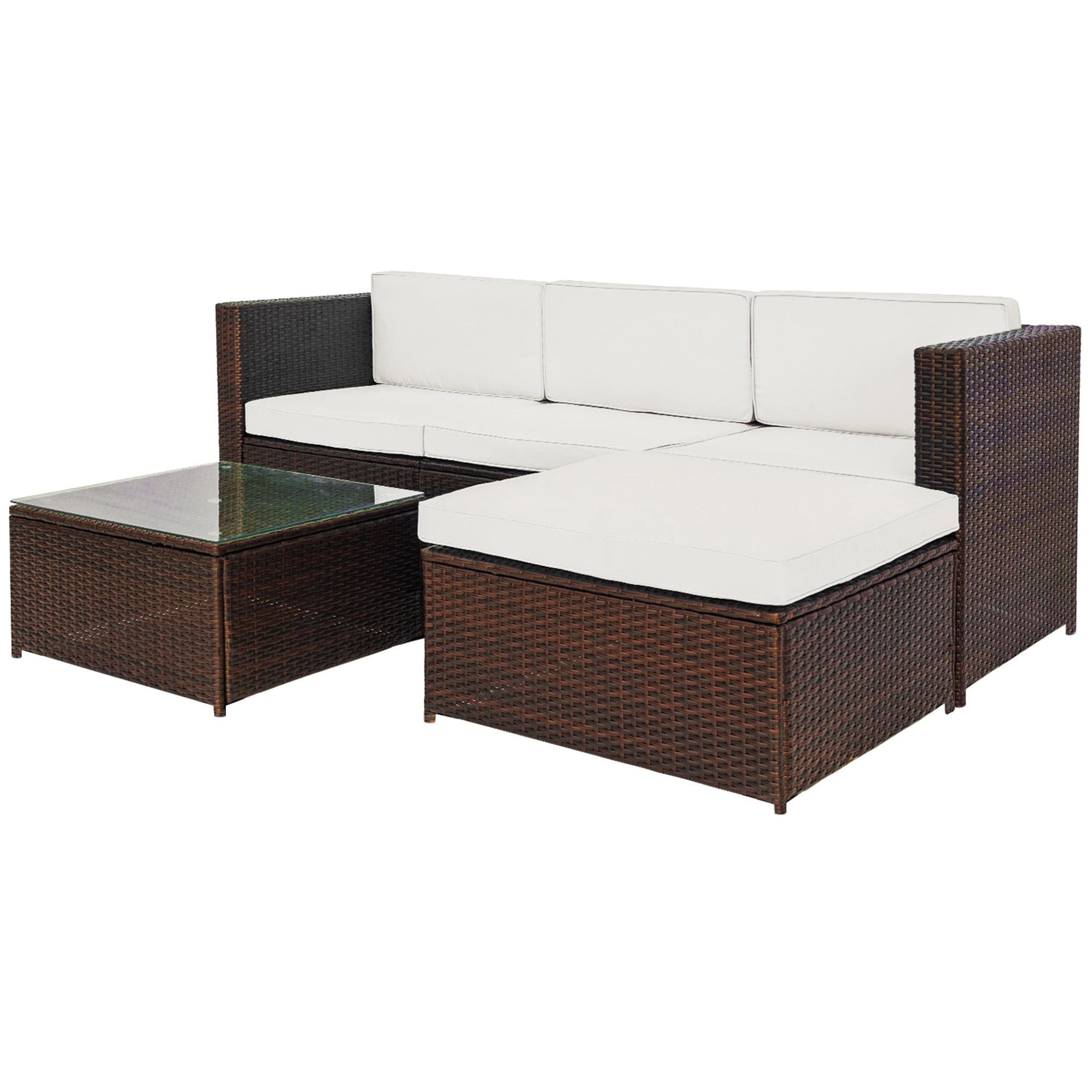 5 Pack TOPMAX Rattan Patio Furniture Set Wicker Sofa Cushioned Sectional Furniture Set Garden