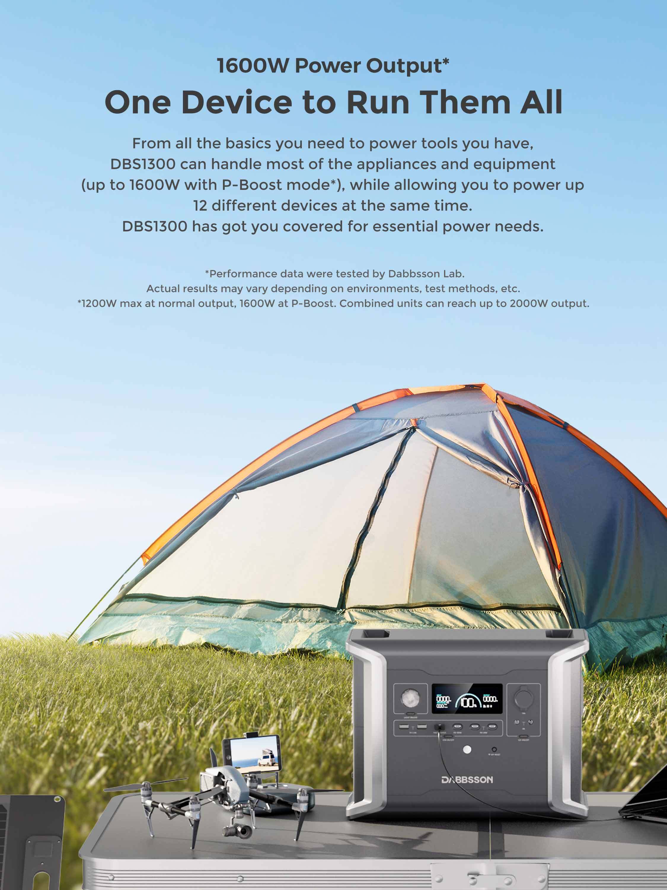 Dabbsson DBS1300 Portable Power Station 1330Wh 1200W Solar Generator LiFiPO4 Battery for Camping, Home Backup, RV