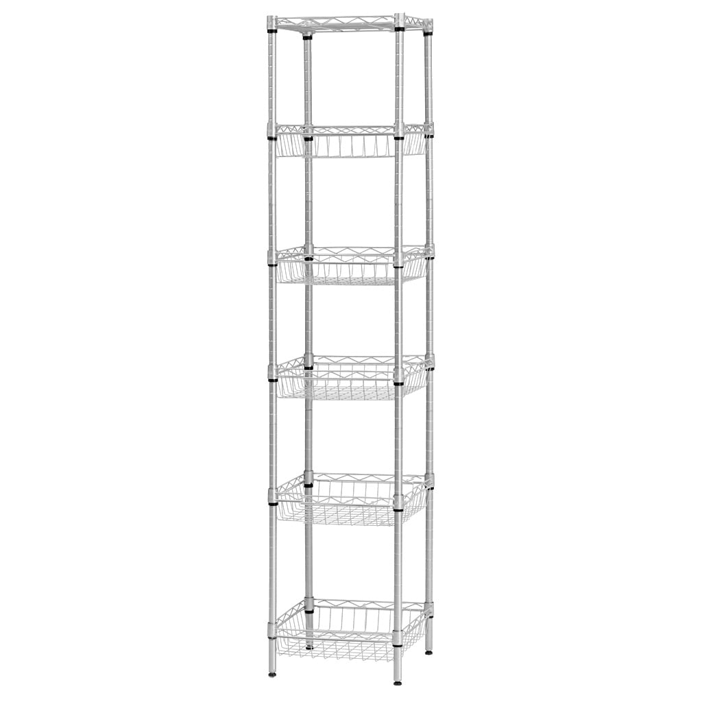 LANGRIA 6Tier Wire Shelving Unit with Baskets, Sliver