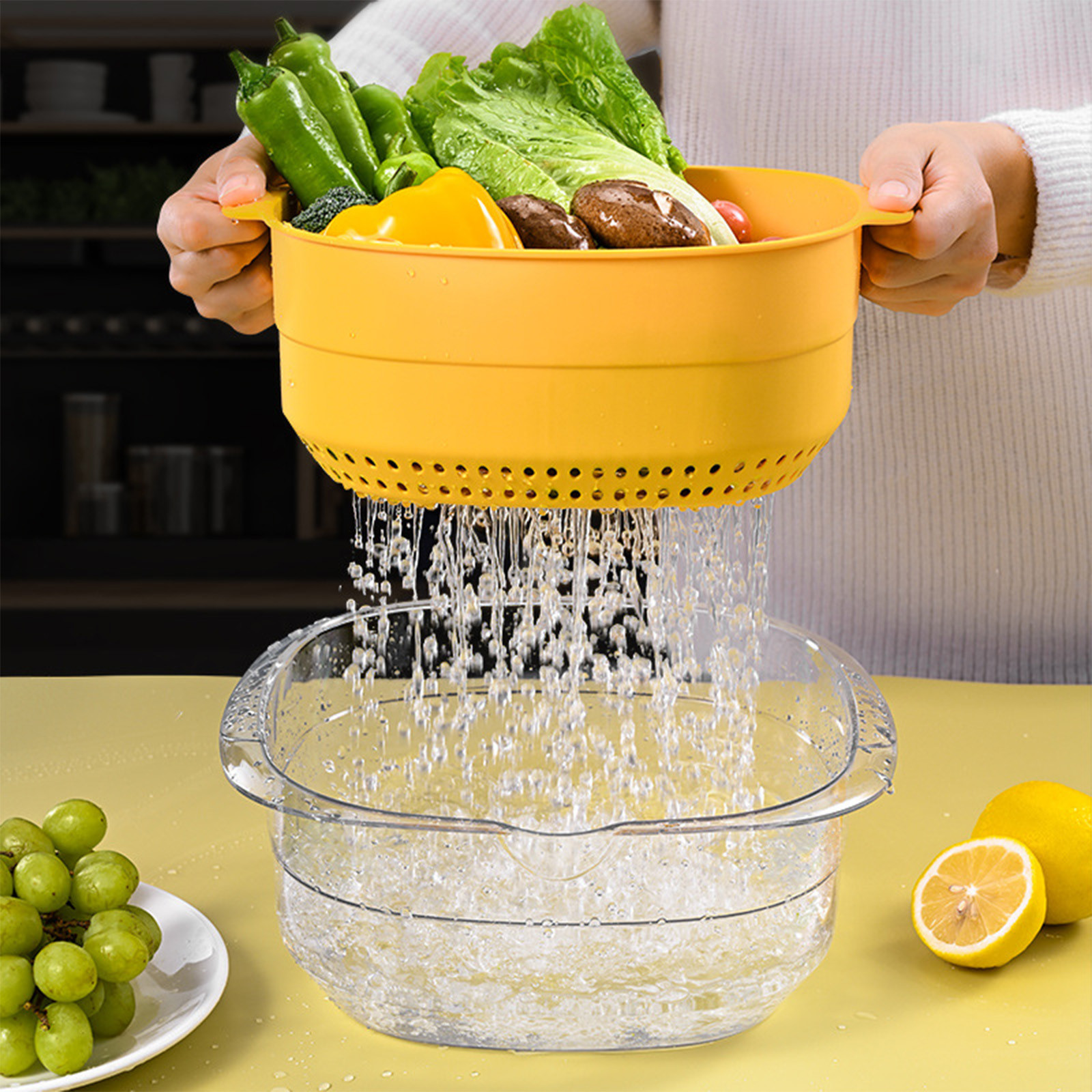 Rotating Collander Food Grade PP Colander Fruit Cleaning Bowl With Strainer | Water ...