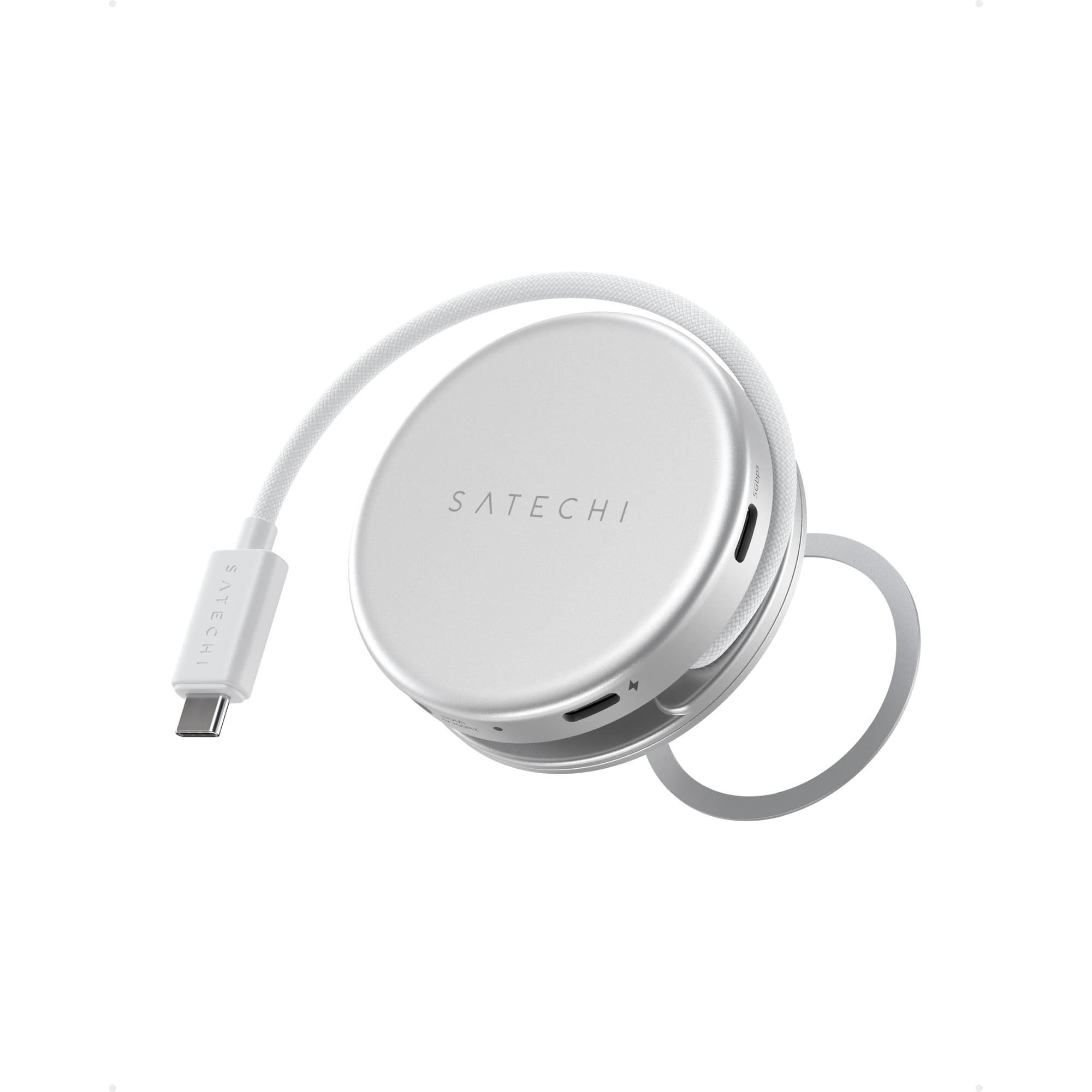 Satechi OntheGo 5-in-1 USB-C Hub, Multiport Adapter, 4K/60Hz HDMI, 60W PD Pass-Through Charging, SD Card Reader, USB-A & USB-C 5Gbps Data, Magnetic Mount for MacBook Neo/Air/Pro, iPad, Silver