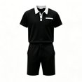 thumbnail image 5 of hotojiny Mens Summer Track Suits 2 Piece Shorts Sets Stylish Colorblock Short Sleeve Golf Shirt Bermuda Shorts Sweatsuit Outfits(Black,3X-Large), 5 of 5