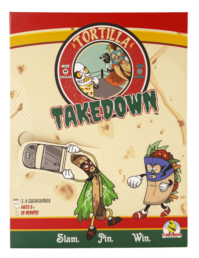 Tortilla Takedown by Lethal Chicken Games: A hilarious luchador food fight card game for ages 8+ with fast-paced, family-friendly fun.