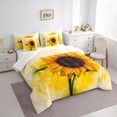 thumbnail image 3 of Feelyou Blooming Sunflower Bedding Comforter Set 7pcs, White Gold Watercolor King Bedding Sets, Rustic Flower Floral Reversible Bed Sheets, Ultra Soft Bedroom Decor, 3 of 8