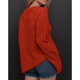 thumbnail image 5 of Czanzd Women's Cable Knit Asymmetrical Hem Sweater Crewneck Pullover Top-Red,L, 5 of 6